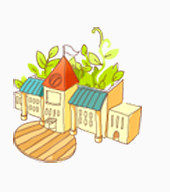 唯美卡通可爱房子树叶