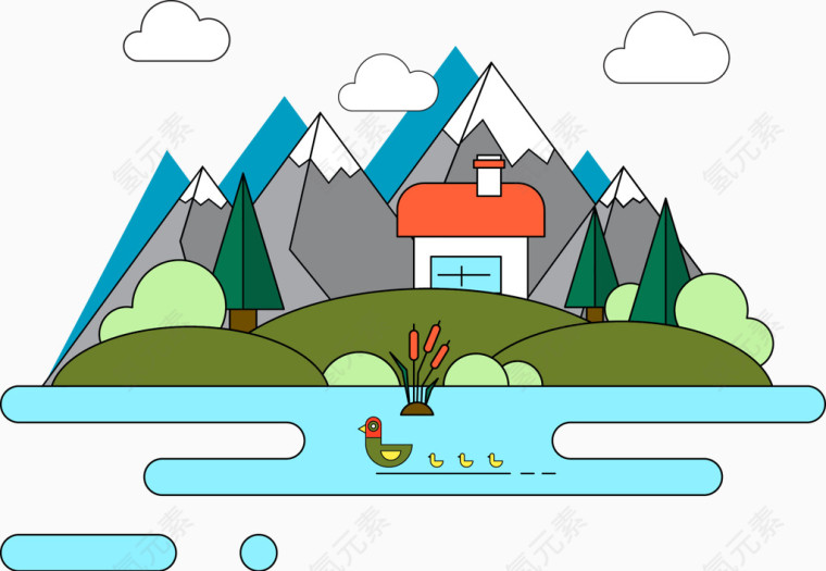 矢量山村风景插图