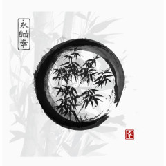 水墨山水竹子