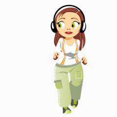 带耳麦奔跑的小女孩