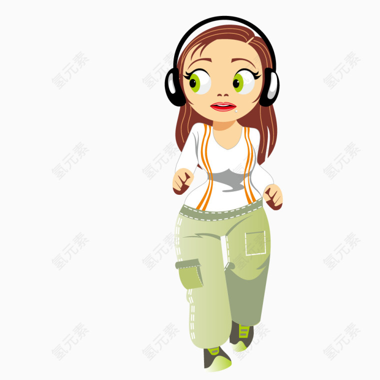 带耳麦奔跑的小女孩