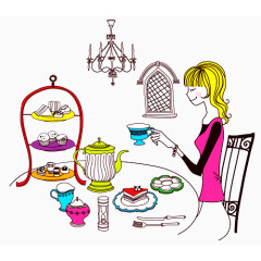 美女用餐插图
