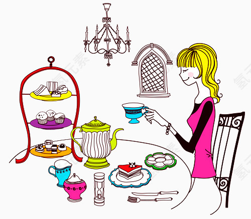 美女用餐插图