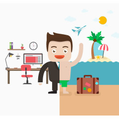 度假与工作中商务男子矢量图