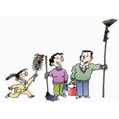 一家三口打扫卫生