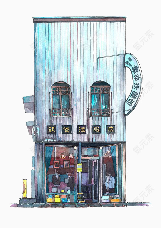 手绘日式服装店房子