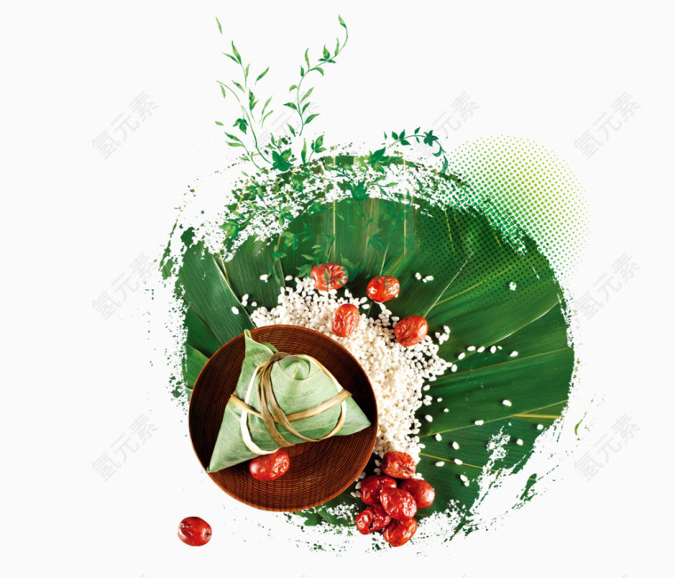 端午节专辑 水墨画 粽子 红枣 叶子 米