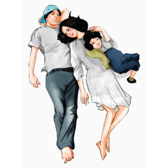 一家人温馨睡眠插画