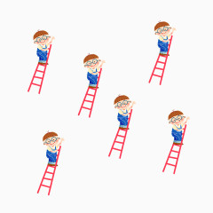 卡通人物爬楼梯