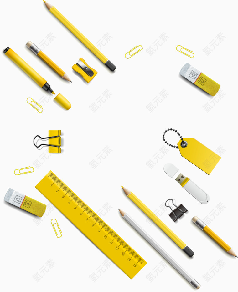 矢量黄色学习用品