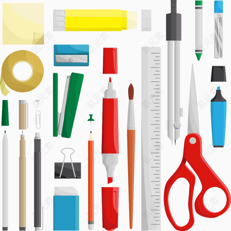 矢量中性笔和剪刀