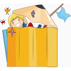 铅笔尺子男孩卡通海报促销素材