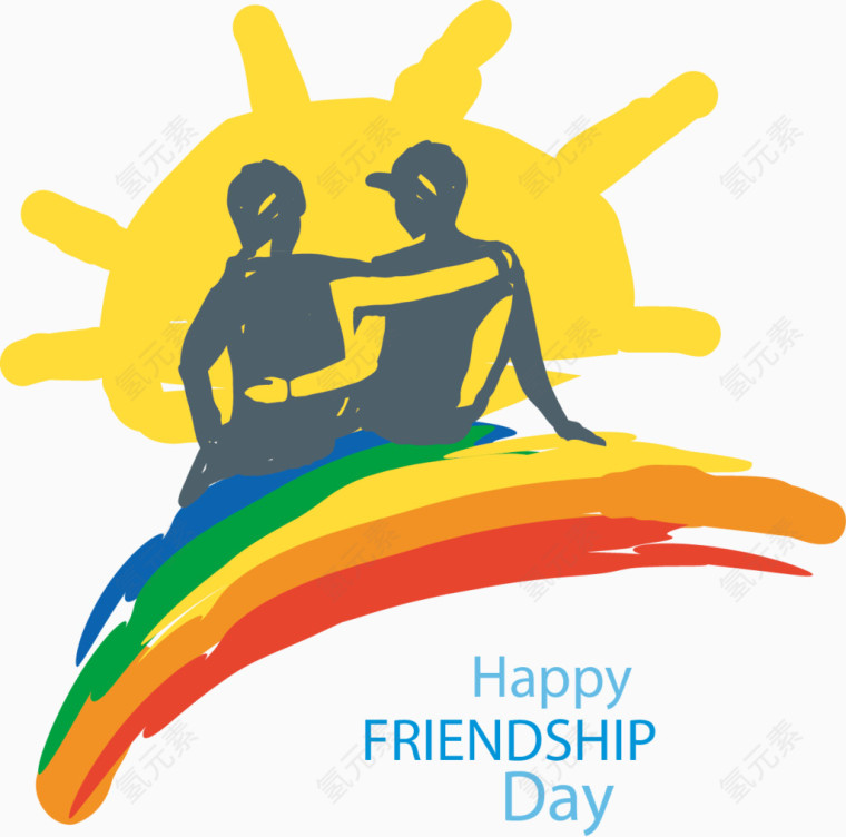 矢量手绘太阳彩虹