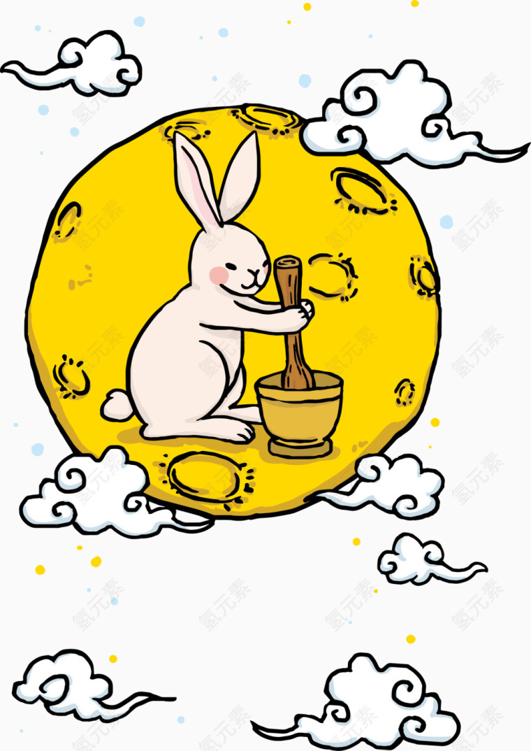 矢量中秋节祥云玉兔月亮装饰