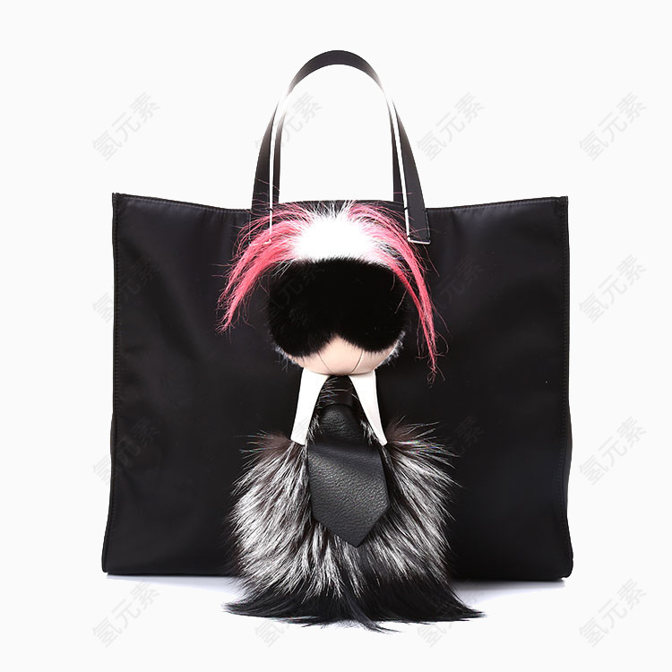 芬迪尼龙貂毛玩偶装饰手提包