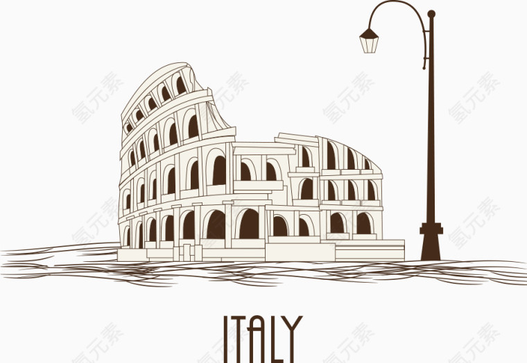 矢量罗马斗兽场与路灯