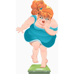 矢量手绘称体重的胖女孩