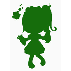 穿公主裙的小女孩绿色剪影