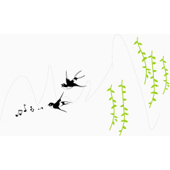 燕子飞舞柳枝漂浮