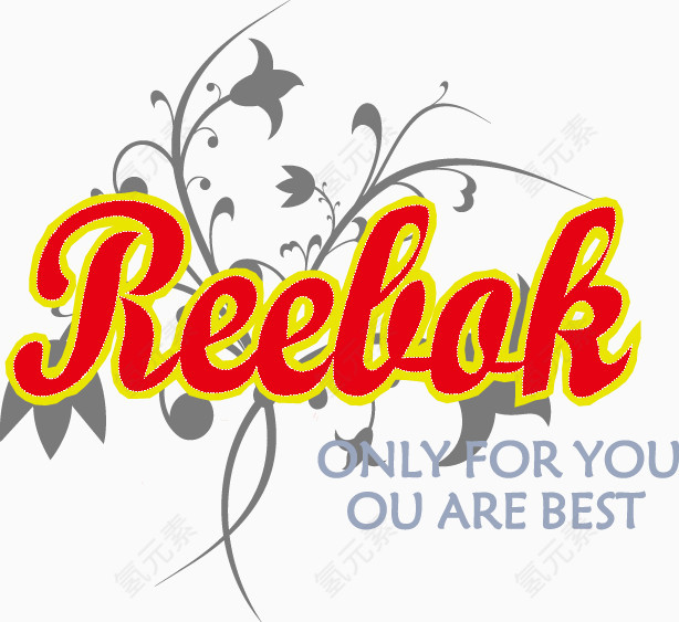 手绘红色字母灰色花朵