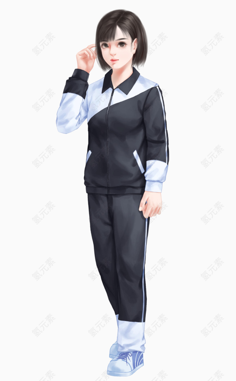 手绘女学霸学生短发