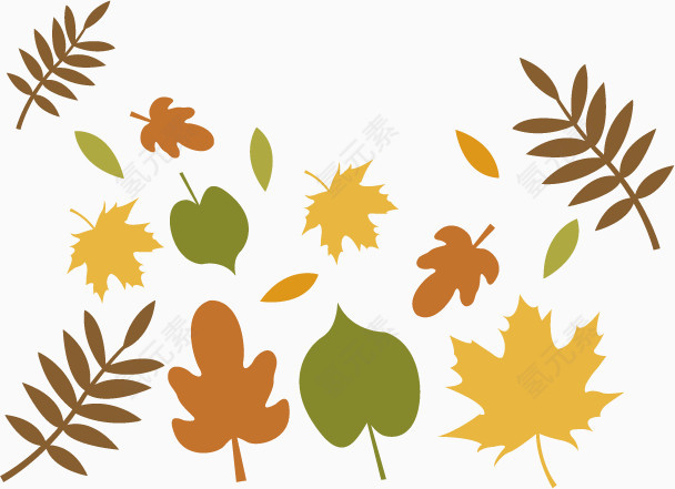 秋天树叶枫叶黄色矢量