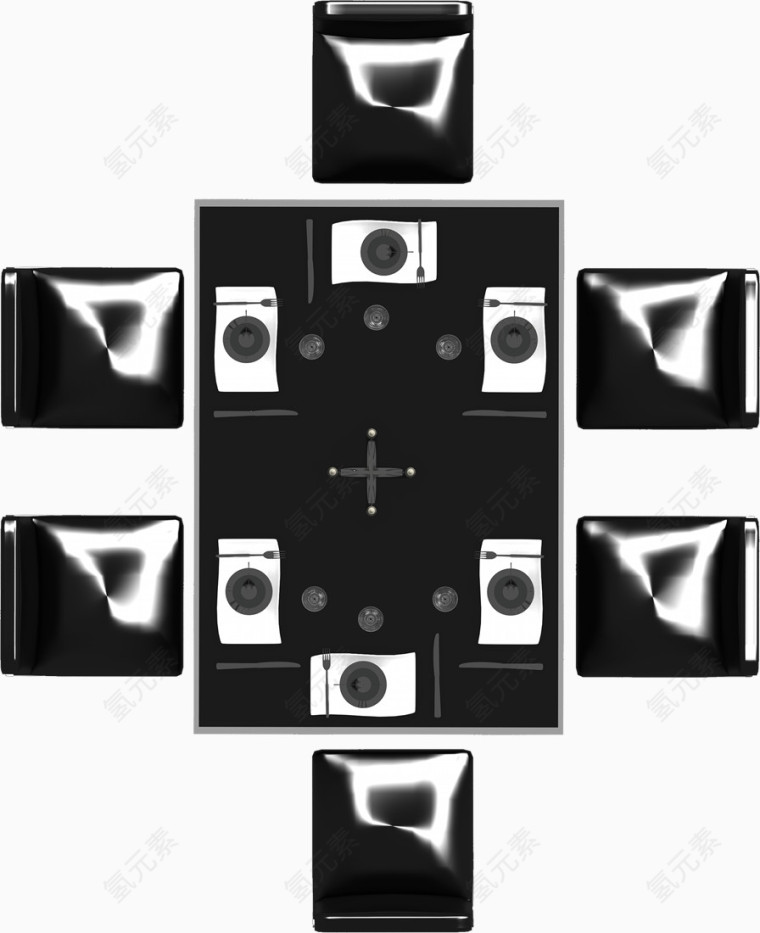 彩平图户型图餐厅6人黑色餐桌