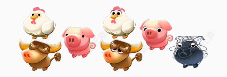 可爱的猪和鸡牛聚会