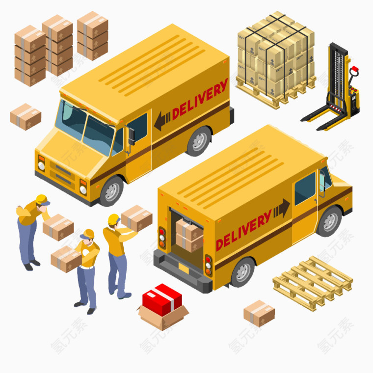 卡通手绘卡通快递车
