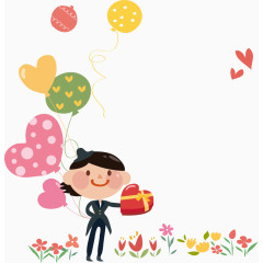 拿着气球爱心的卡通男孩