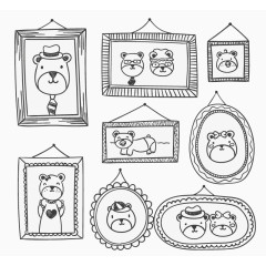 手绘熊家族照片墙矢量素材