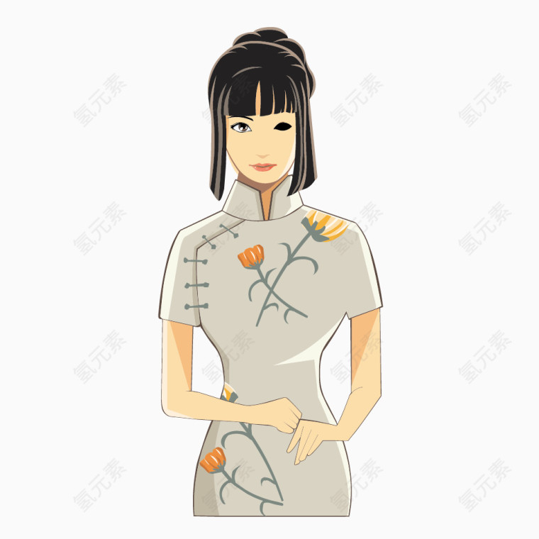 秀花朵旗袍女性