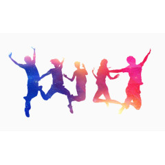跳跃学生彩色剪影