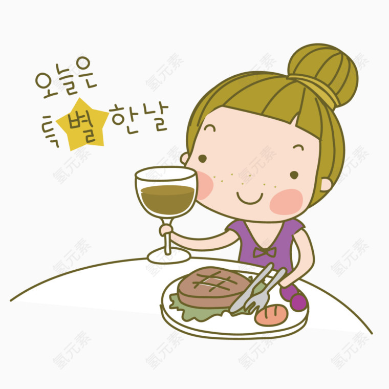 矢量卡通餐桌上的女孩