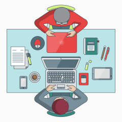 对面坐着的卡通工作人物