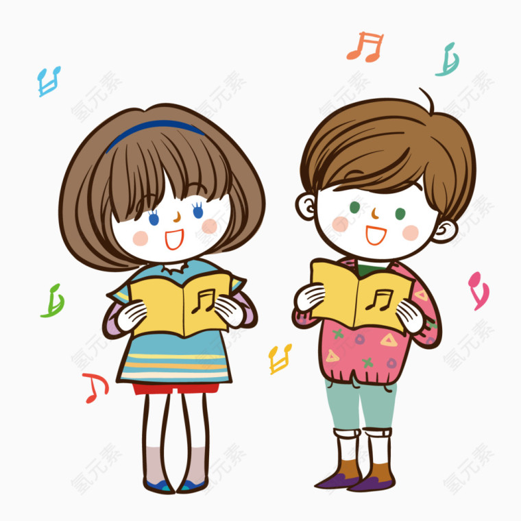 朗诵的男孩与女孩