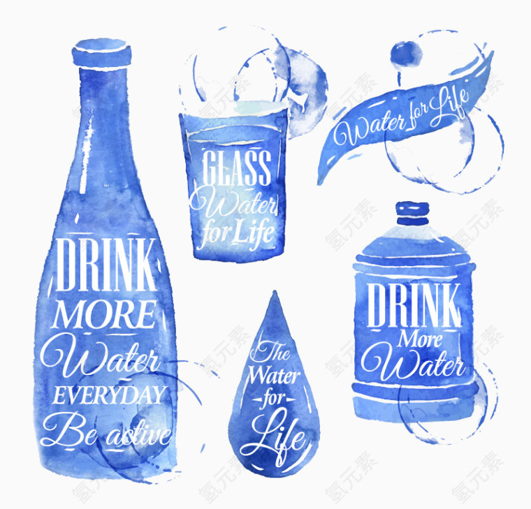 水元素水彩画设计矢量素材