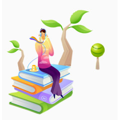 坐在树堆上享受读书时光的男孩