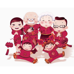 红色卡通家庭装饰图案