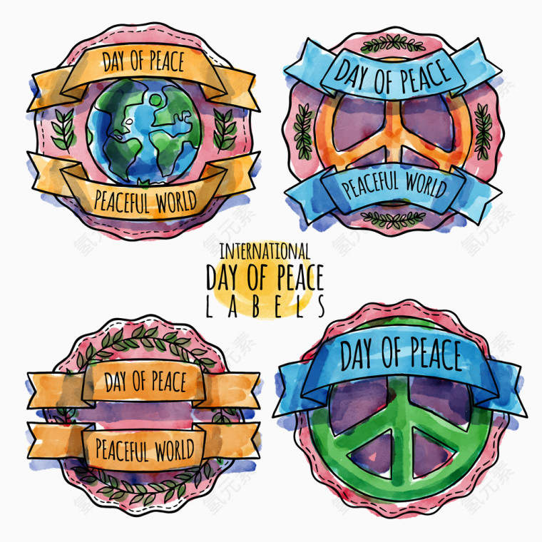 水彩和平纪念日徽章