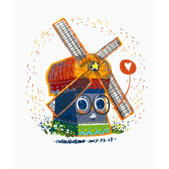 清新可爱卡通儿童插画风车