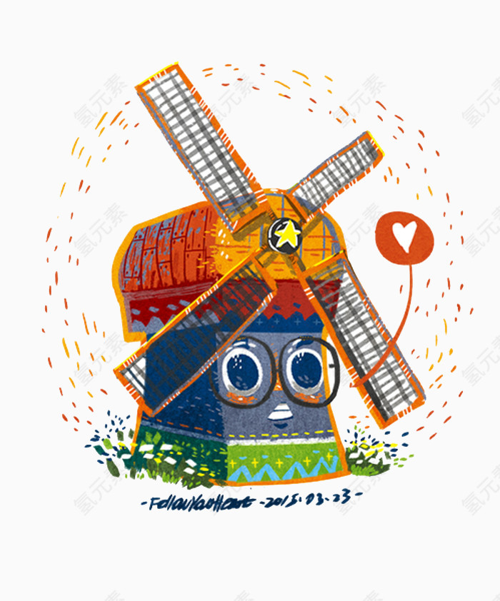 清新可爱卡通儿童插画风车