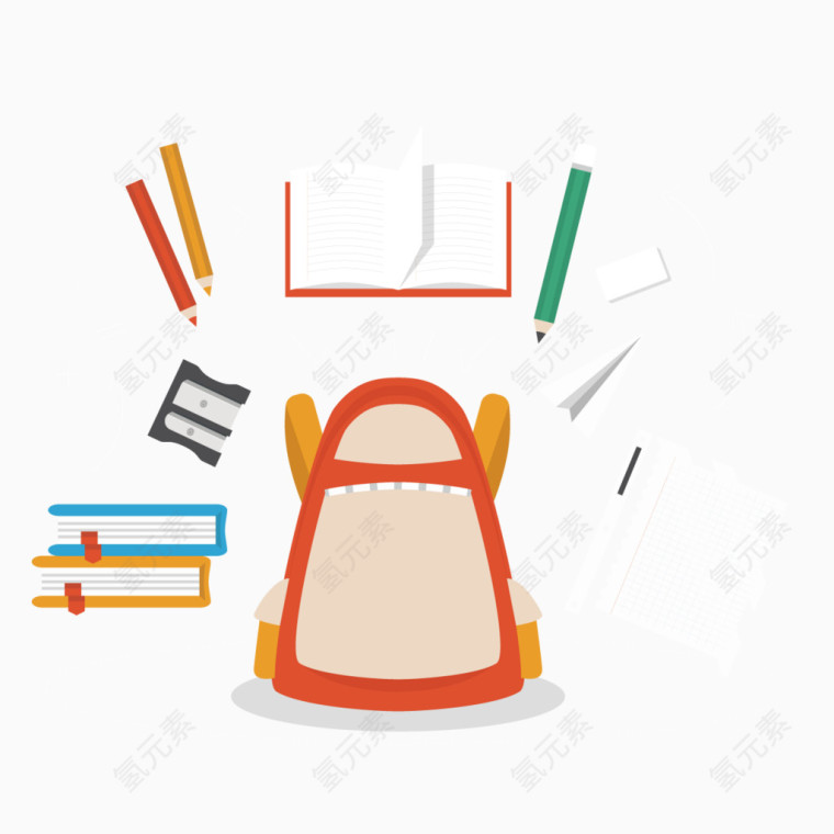 矢量书包文具