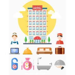 扁平化酒店元素图标矢量素材