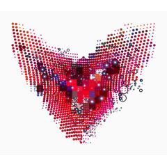 矢量浅红色像素点不规则渐变漂浮心形