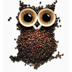 创意设计-咖啡豆与咖啡杯组成的猫头鹰