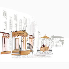 手绘线描欧式街道