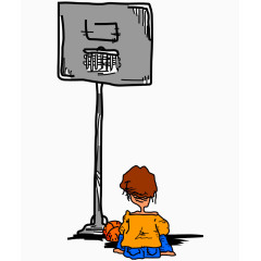 卡通手绘篮球场背后男人