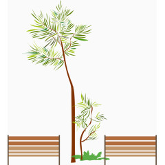 矢量手绘大树长椅