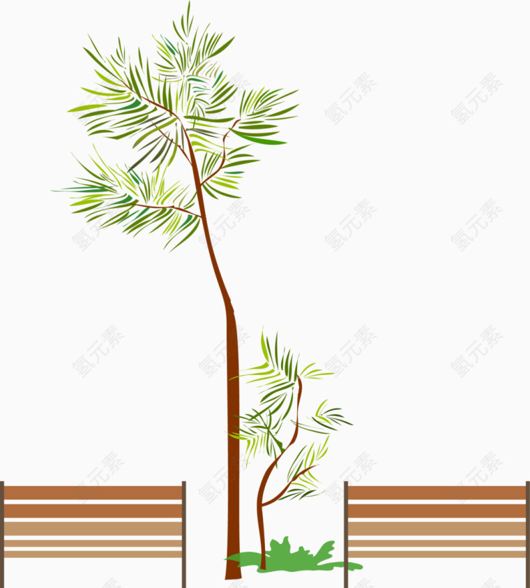 矢量手绘大树长椅